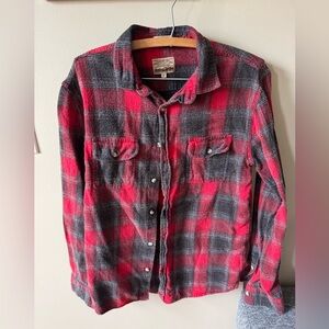 men’s free nature red and gray flannel plaid button down